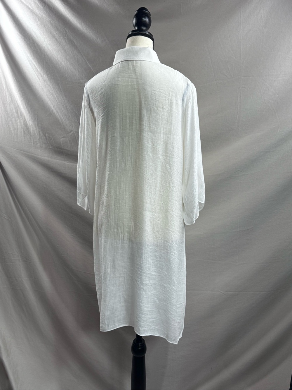 White Sheer Button-Down Beach Cover-Up Shirt Dress - Picture 9 of 9